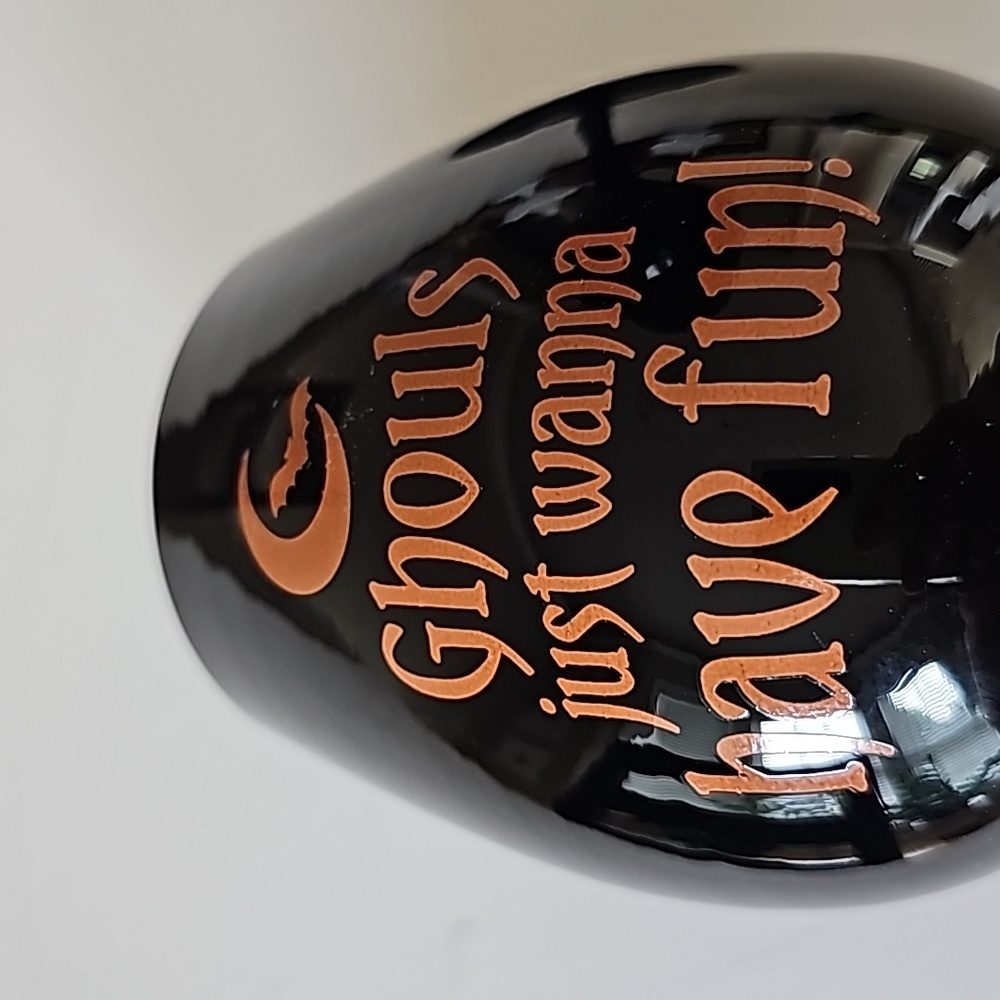 S/2 "Ghouls just wanna have fun!" Halloween Moon Bat Black + Orange Wine Glasses - Picture 5 of 8